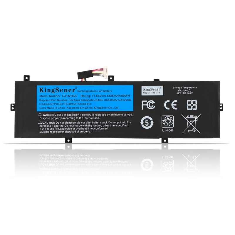 C31N1620 Laptop Battery for ASUS ZenBook UX430, 11.55V 50Wh, black rectangular case with multi-colored wire harness.