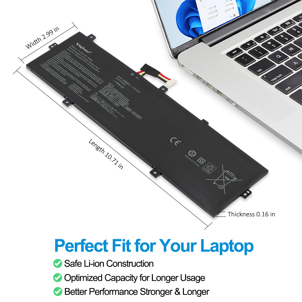 ASUS C31N1620 replacement Li-Polymer laptop battery 11.55V 50Wh dimensions 10.71 inch perfect fit for laptop