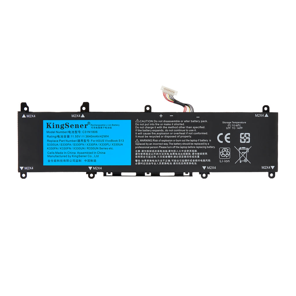 C31N1806 rechargeable battery for ASUS VivoBook S330 S330UA X330, 11.55V 42Wh, high performance lithium battery pack front view