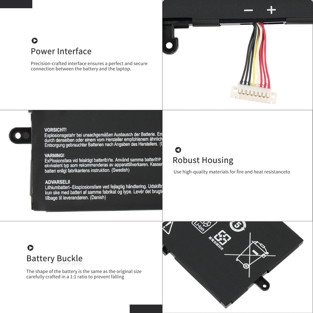 C31N1816 Asus ZenBook Flip 13 battery details, multi-pin interface connector, robust housing and buckle design close-up