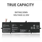 C31N1816 battery true capacity rating, 11.55V 50Wh 4335mAh Li-ion for Asus ZenBook Flip 13 UX362FA, full label view