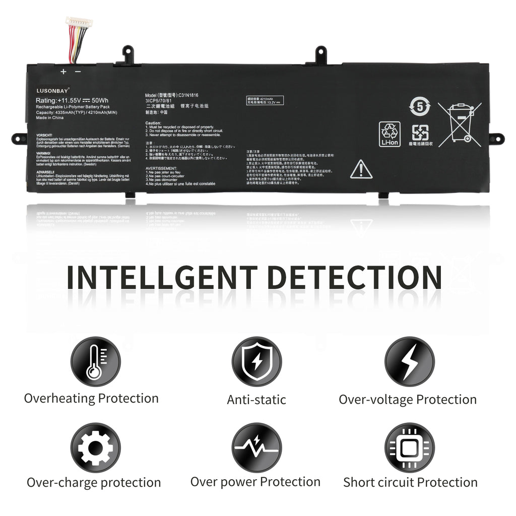 C31N1816 Asus ZenBook Flip 13 battery intelligent detection, 11.55V 50Wh with overheating overcharge short circuit protection