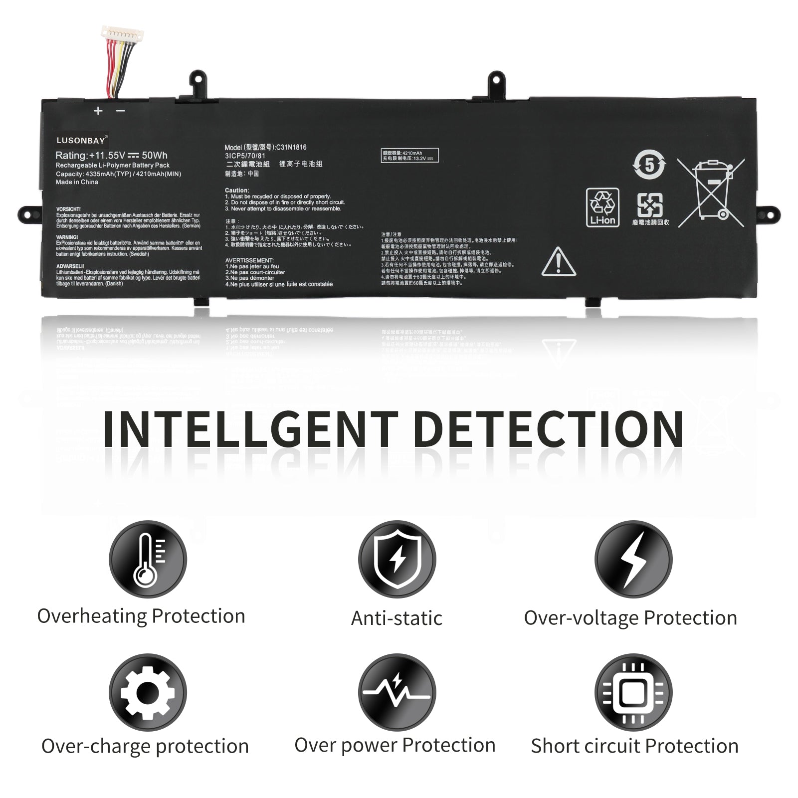 C31N1816 Asus ZenBook Flip 13 battery intelligent detection, 11.55V 50Wh with overheating overcharge short circuit protection