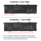 C31N2105-1 Battery For ASUS Vivobook Pro 15 OLED K6502 Vivobook Pro 14X OLED N7401 K3605