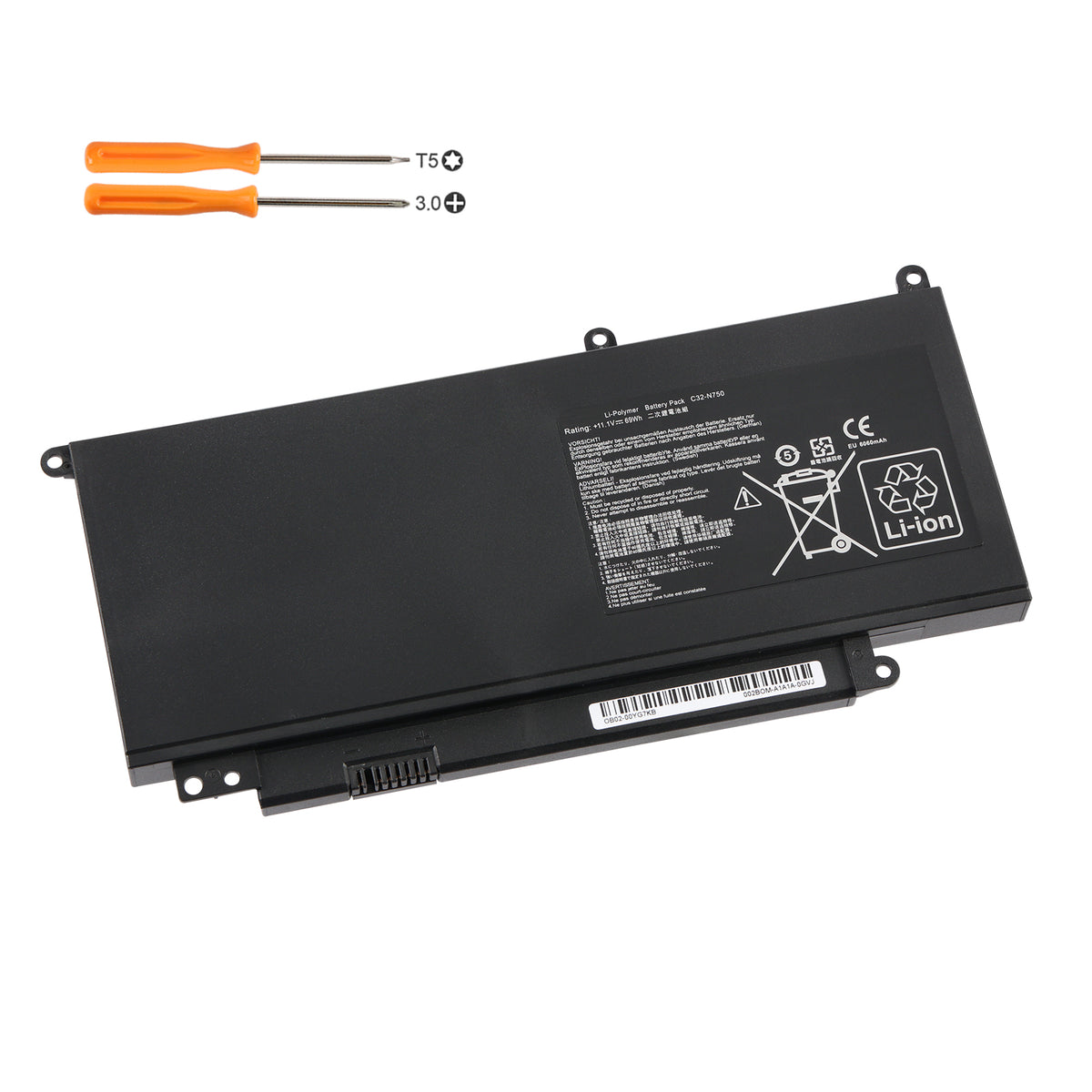 C32-N750 replacement laptop battery 11.1V 69Wh 6260mAh Li-Polymer with T5 and PH3 screwdrivers for installation