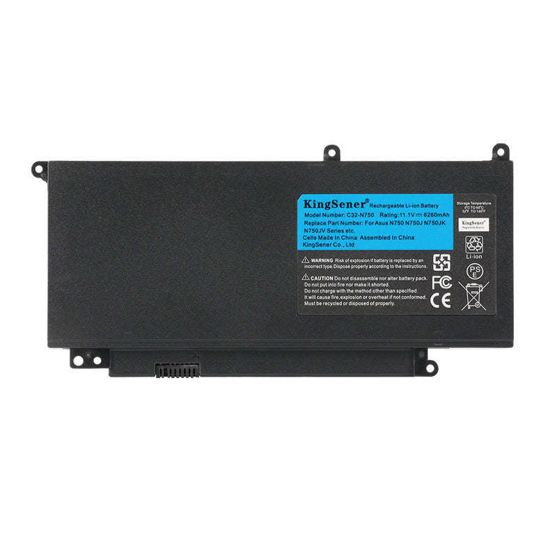C32-N750 Laptop Battery for ASUS N750 Series, 11.1V 69Wh, flat rectangular black case with blue and black labels.