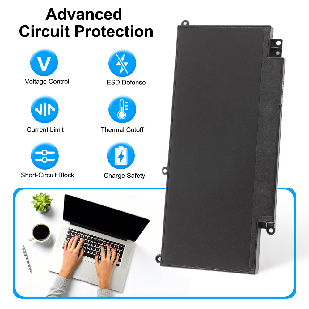 C32-N750 Laptop Battery for ASUS N750 Series, 11.1V 69Wh, lifestyle shot with red nail polish hands on laptop.