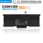C32N1305 Laptop Battery for ASUS Zenbook UX301, 11.1V 50Wh, advertisement with specialized matte black case and tools.