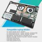 C41-N550 Laptop Battery for ASUS N550 Series, 15V 59Wh, close-up of multilingual warnings and WEEE trash bin icon.