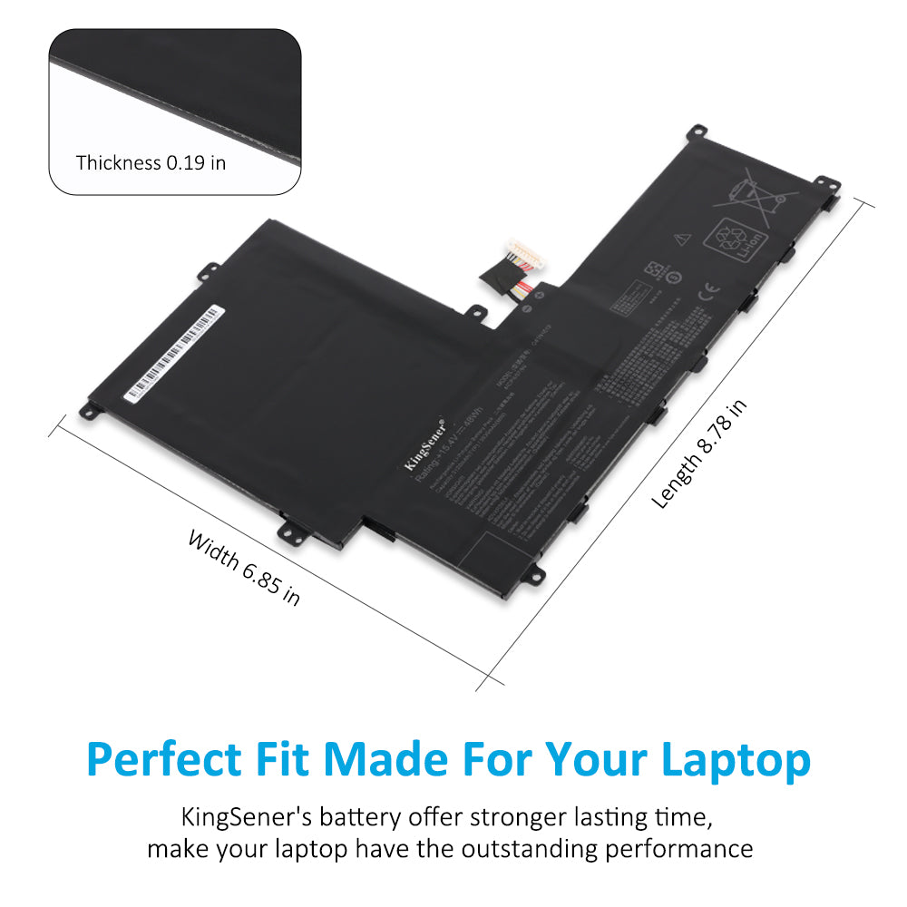C41N1619 Laptop Battery for ASUS Pro B9440, 15.4V 48Wh, detailed view of seven screw mounting holes and ribbon cable.