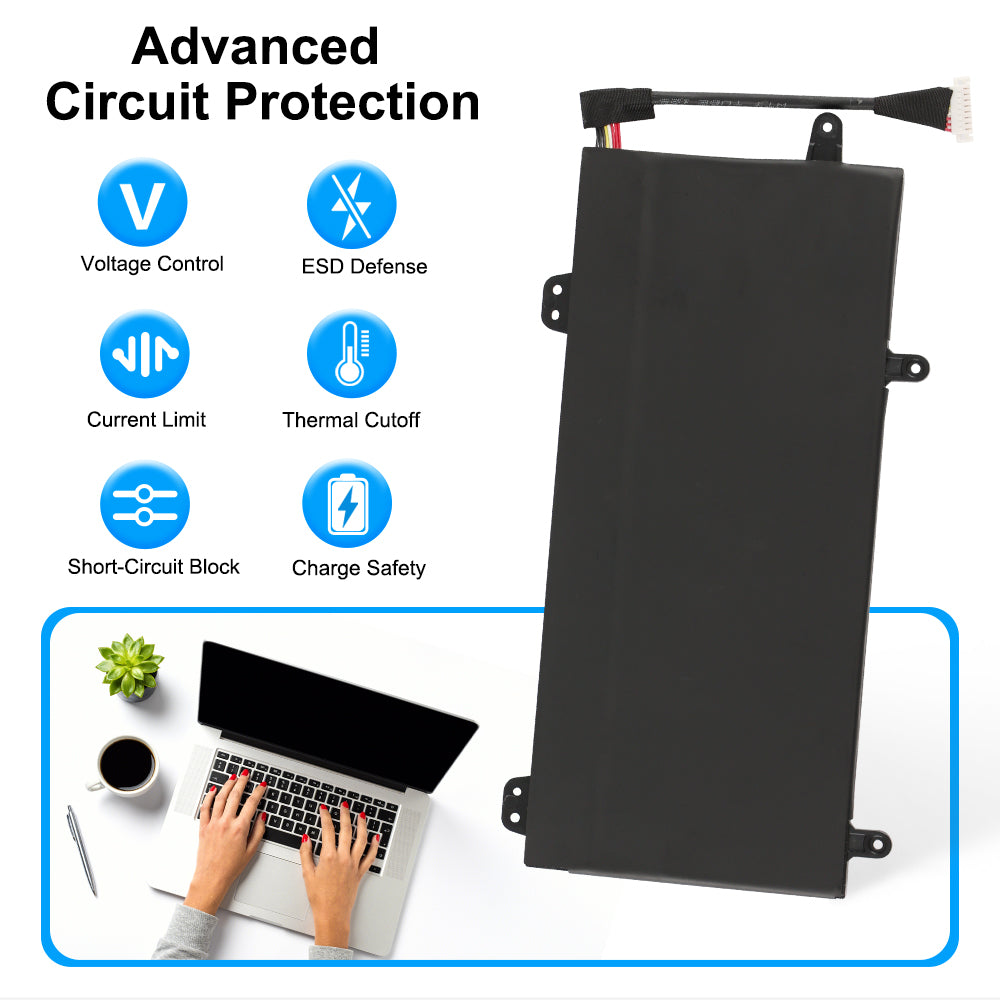 C41N1727 Replacement Laptop Battery for ASUS ROG Zephyrus GM501, 15.4V 55WH, view showing the white multi-pin connector cable.