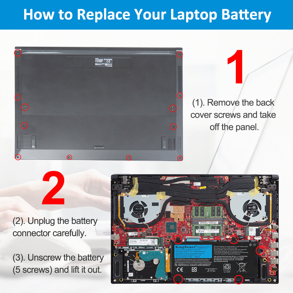 C41N1727 Replacement Laptop Battery for ASUS ROG Zephyrus GM501, 15.4V 55WH, full product shot with labels and tools included.