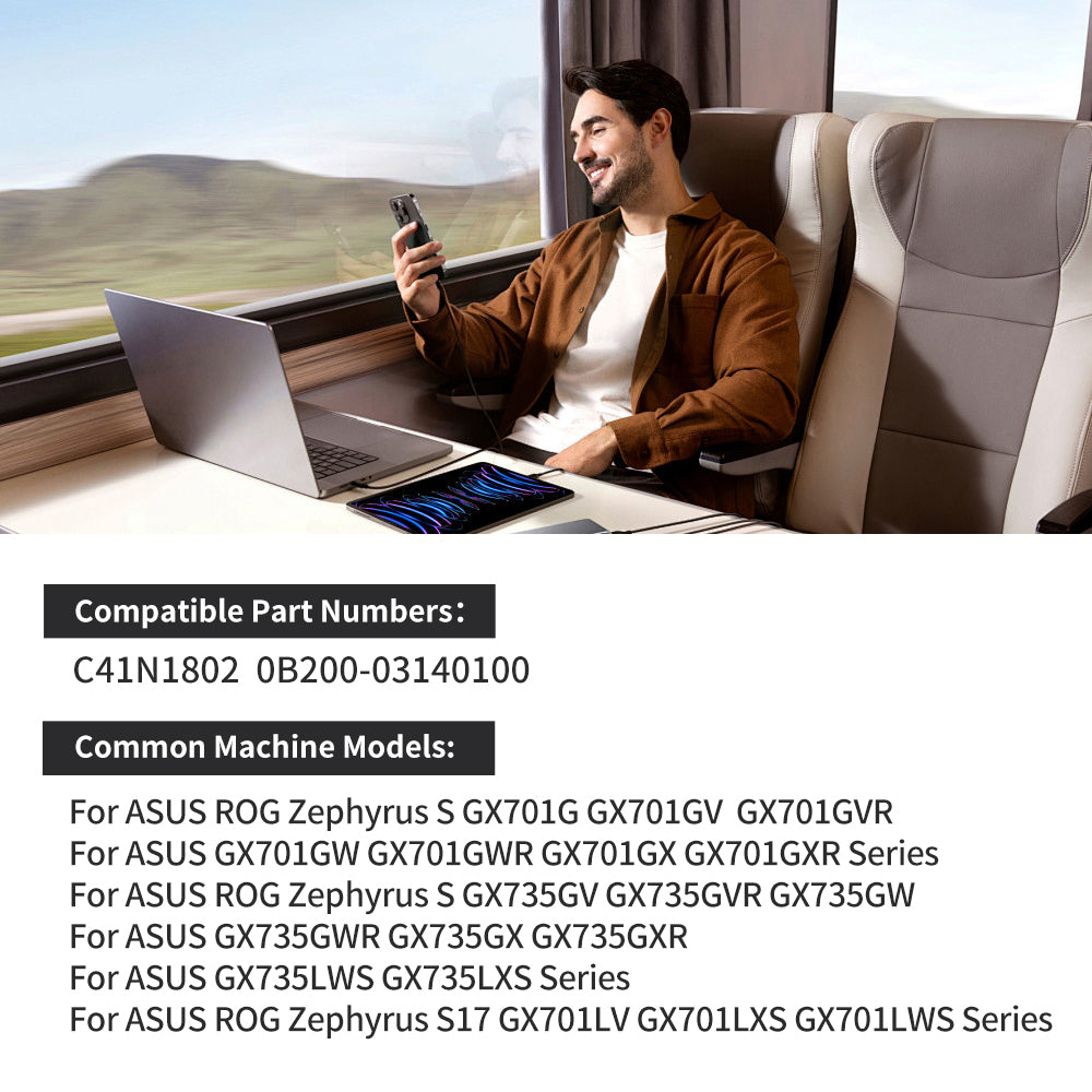 C41N1802 compatible part numbers C41N1802 0B200-03140100 for Asus ROG Zephyrus S GX701 GX735 and S17 series, model reference chart