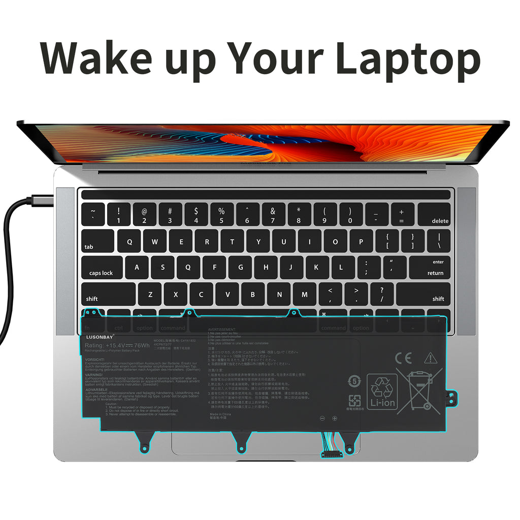 C41N1802 replacement battery reviving Asus gaming laptop performance, 15.4V 76Wh Li-ion wake up your laptop with charging cable