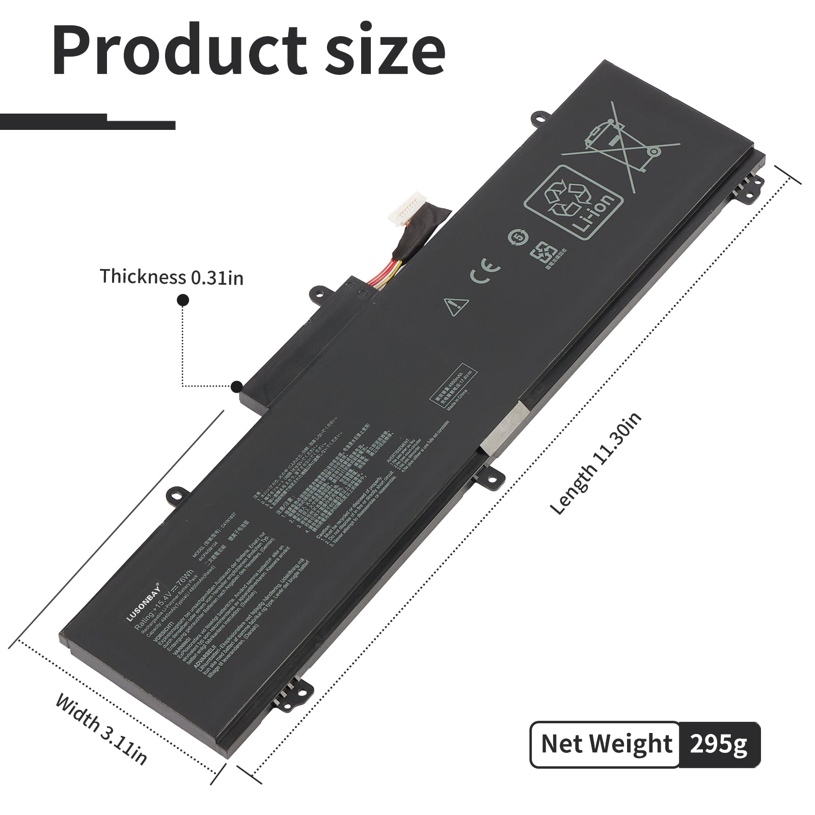 LUSONBAY C41N1837 Laptop Battery For Asus TUF Dash F15 FX516PR FX516PR-AZ019T FX516PE - Product Size