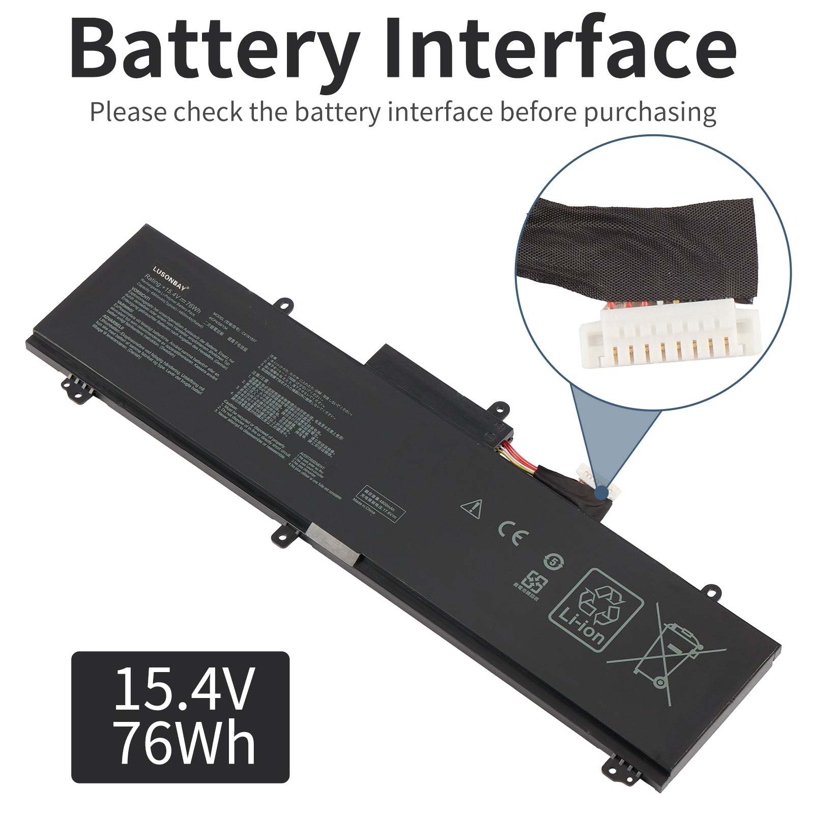 LUSONBAY C41N1837 Laptop Battery For Asus TUF Dash F15 FX516PR FX516PR-AZ019T FX516PE - Battery Interface