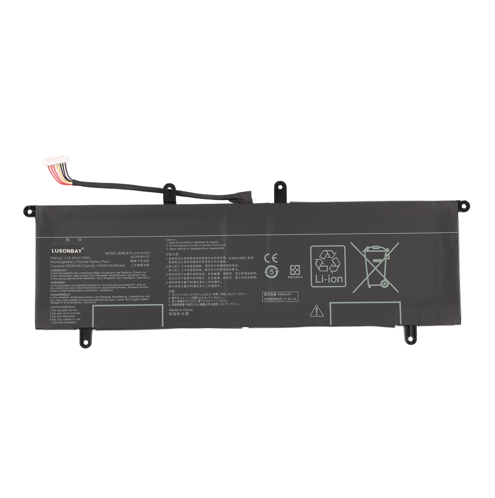 LUSONBAY C41N1901 Laptop Battery For ASUS ZenBook Duo UX481F UX481FA UX481FAY UX481FL - Front View on White
