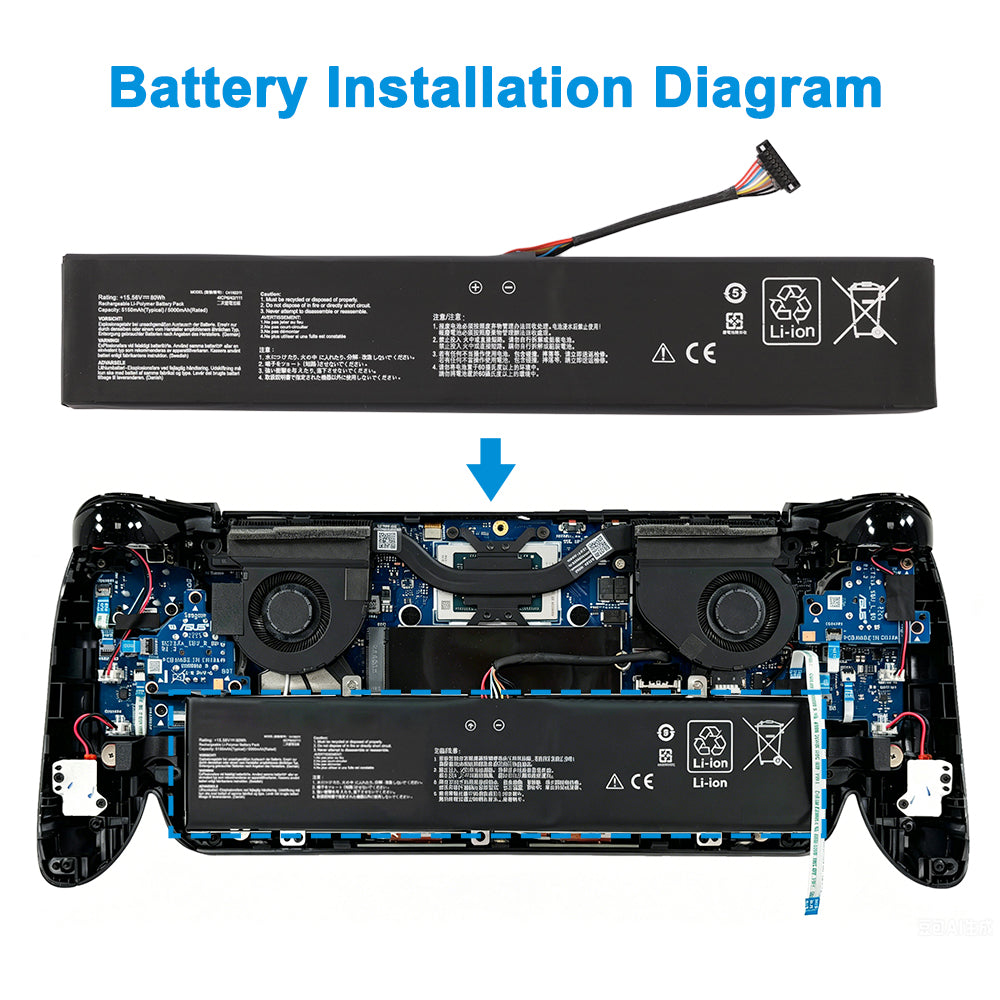 C41N2311 battery installation diagram inside Asus ROG ALLY X handheld gaming console