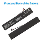 Front and back view of C41N2311 battery showing label side and plain black rear side
