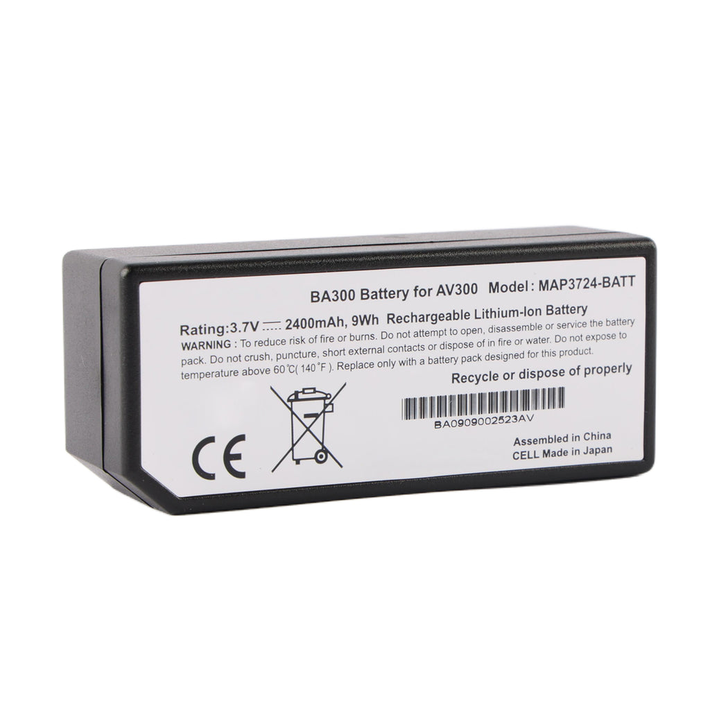 MAP3724-BATT BA300 battery showing 3.7V 2400mAh 9Wh specifications on white background