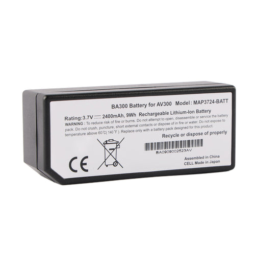 MAP3724-BATT BA300 battery showing 3.7V 2400mAh 9Wh specifications on white background