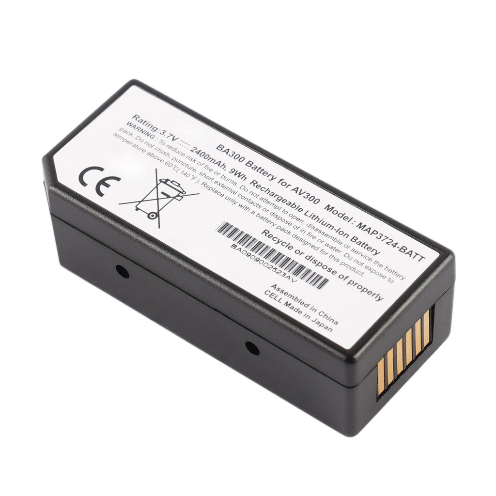 MAP3724-BATT BA300 battery showing 3.7V 2400mAh 9Wh specifications on white background