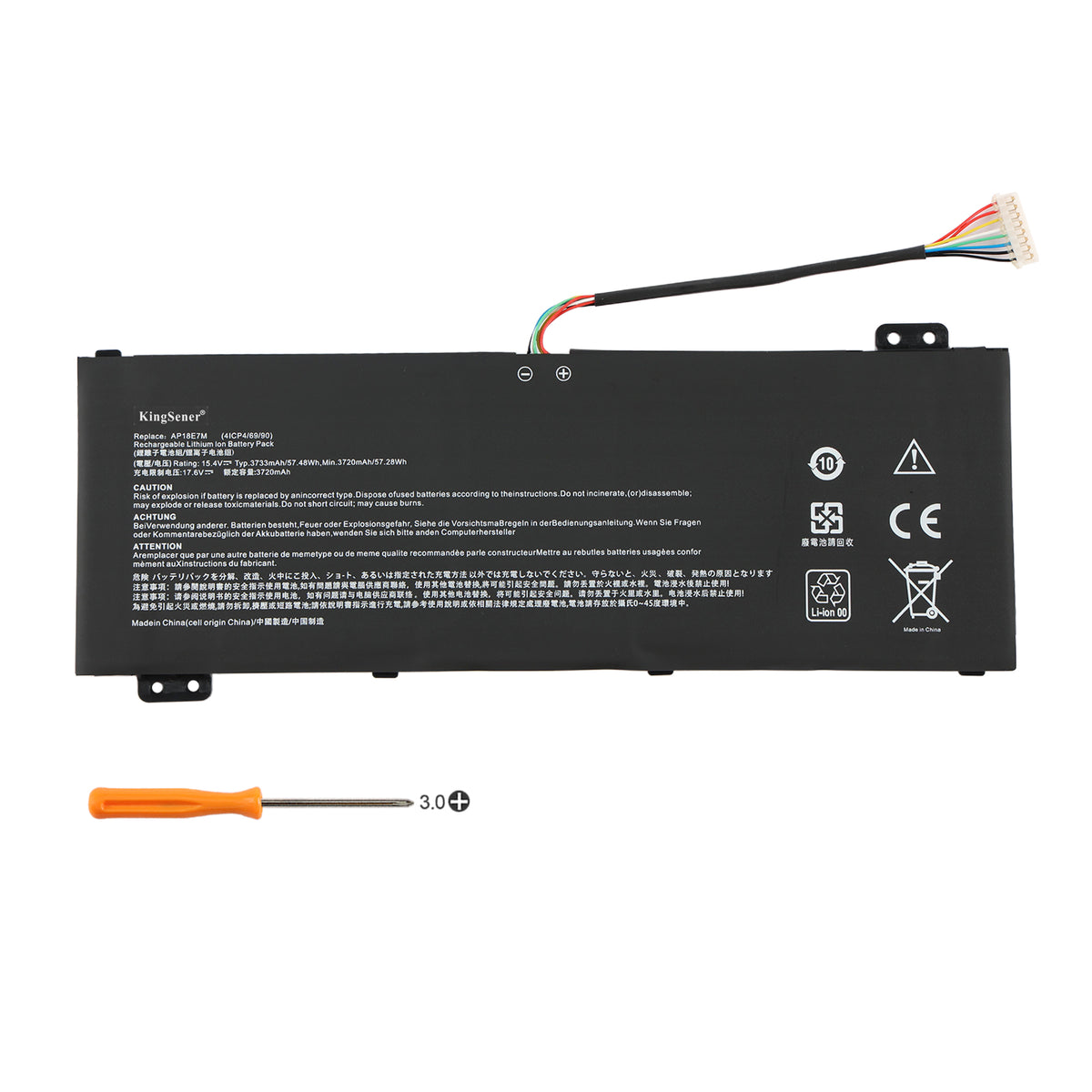 Acer AP18E7M replacement Li-ion laptop battery 15.4V 3733mAh 57.48Wh PH3 screwdriver for installation