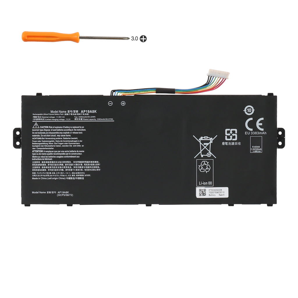 Acer AP19A8K replacement Li-polymer laptop battery 11.55V 3482mAh 40.22Wh PH3 screwdriver for installation
