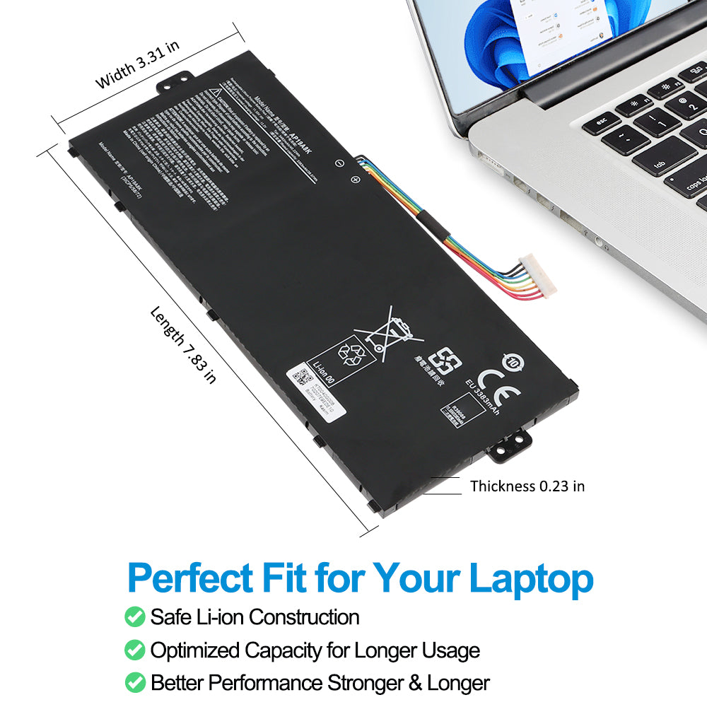 Acer AP19A8K replacement Li-polymer laptop battery 11.55V 3482mAh 40.22Wh dimensions 7.83 inch perfect fit
