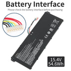 AP19B5L Acer battery interface connector close-up view, multi-pin plug detail for compatibility check