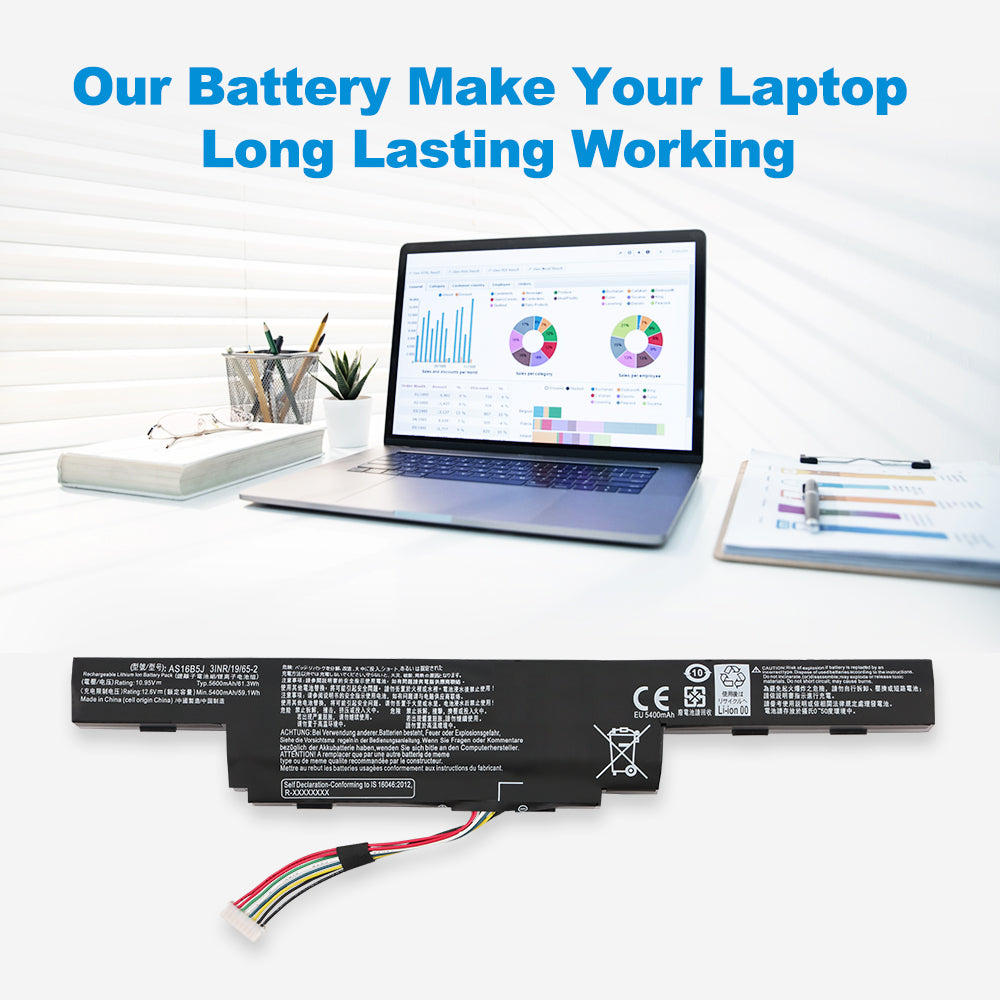 AS16B5J 10.95V 5600mAh 61.3Wh replacement battery label for Acer laptop 3INR19/65-2 cell