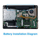 AS16B5J internal battery installation position inside Acer laptop chassis with dashboard marked