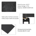 A1577 battery label specs 3.77V 10307mAh 38.8Wh with quality connector interface and durable ABS plus PC shell