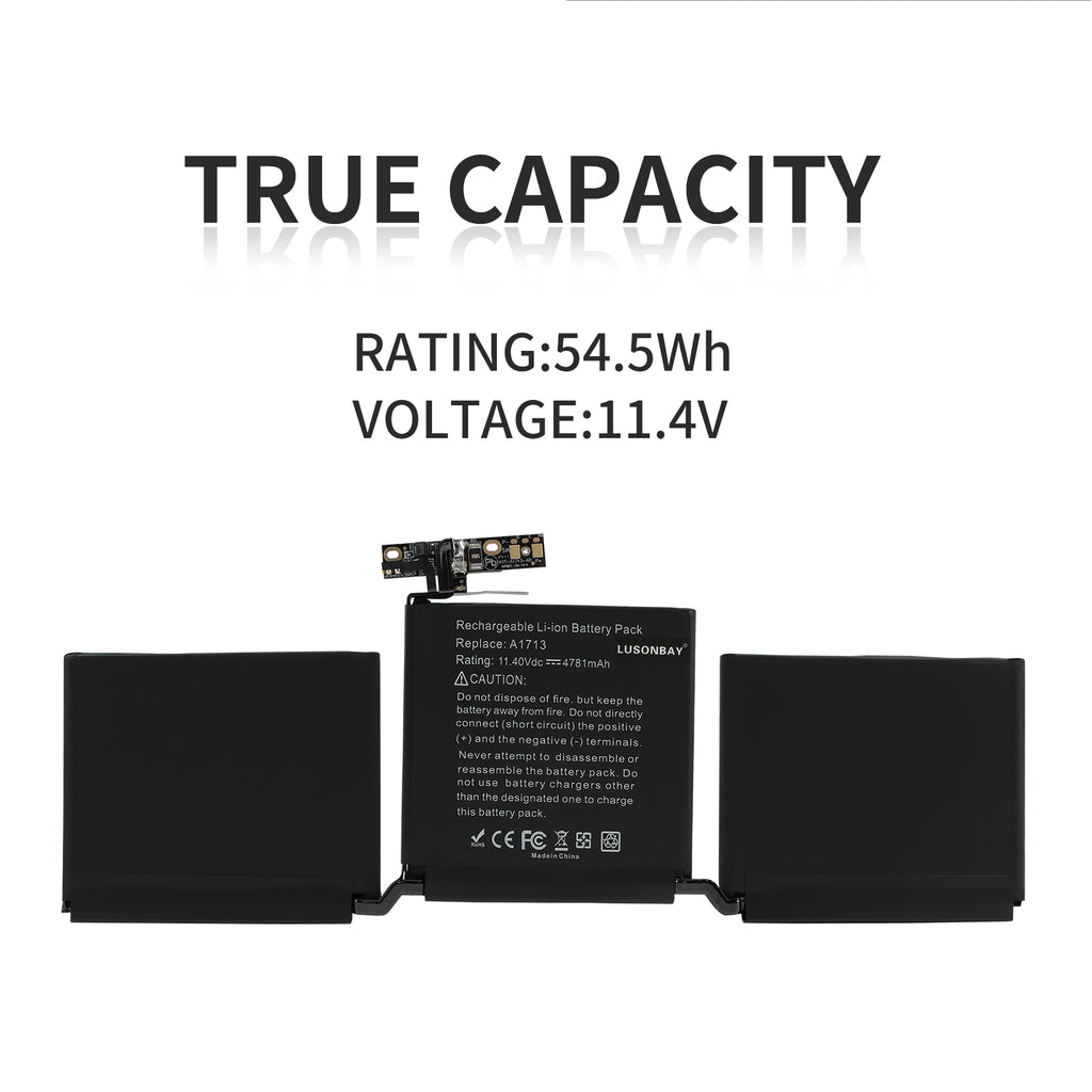 LUSONBAY A1713 Battery For Apple MacBook Pro 13.3 inch Retina MLL42LL/A* - True Capacity 11.4V 54.5Wh
