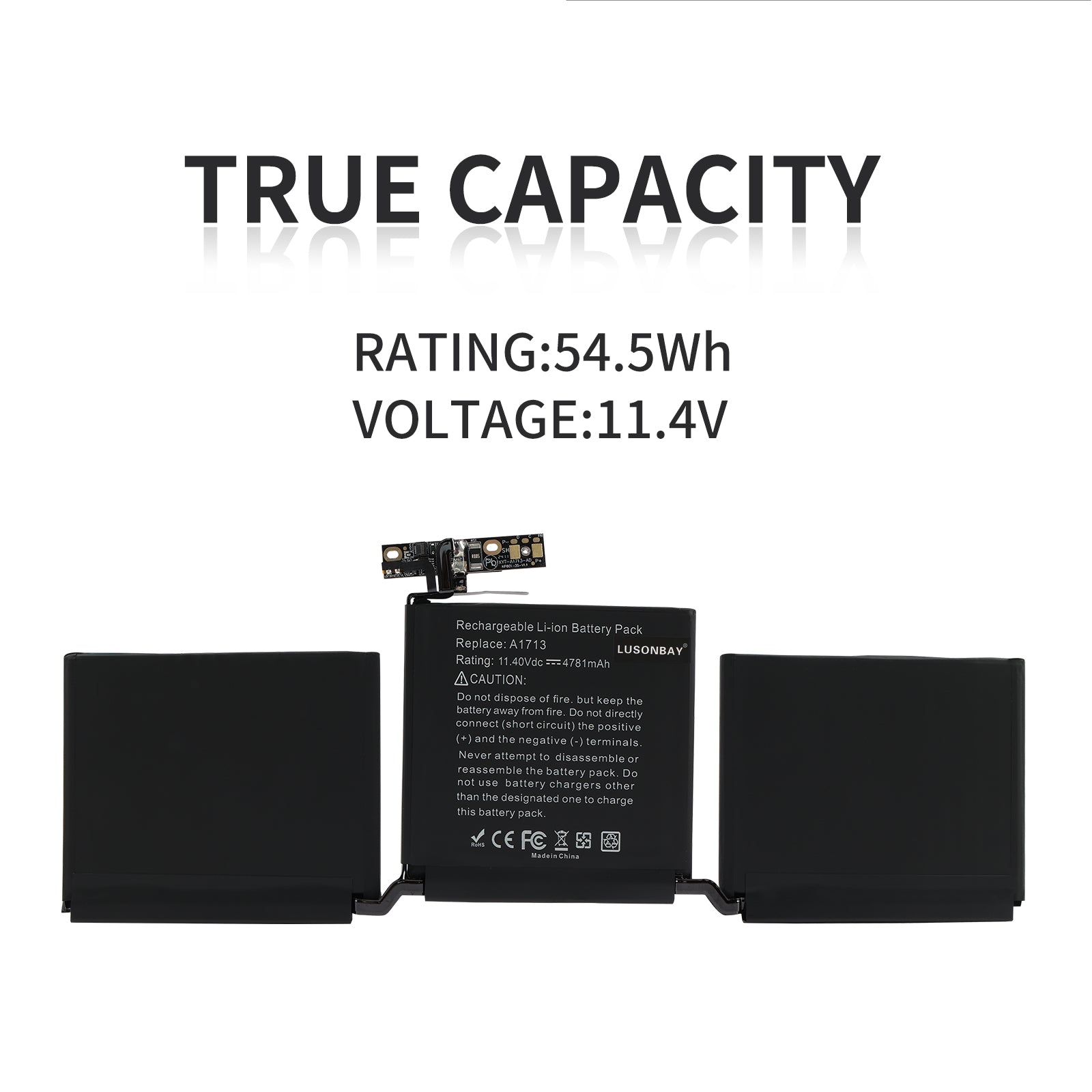 LUSONBAY A1713 Battery For Apple MacBook Pro 13.3 inch Retina MLL42LL/A* - True Capacity 11.4V 54.5Wh