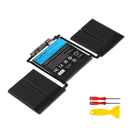 A1819 battery for MacBook Pro 13 Touch Bar A1706 Late 2016 Mid 2017, 11.41V 4314mAh 49.2Wh Li-ion, angled view with repair tool kit