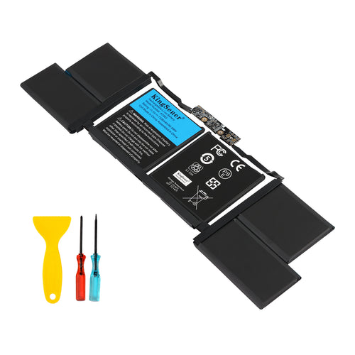 A1953 battery for MacBook Pro 15 A1990 Mid 2018 2019, 11.4V 7336mAh 83.6Wh Li-polymer, angled view with flex cable and tool kit