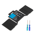 A1964 battery for MacBook Pro 13 A1989 2018 2019, 11.41V 5086mAh 58Wh Li-polymer, angled left view with two screwdrivers included