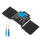 A1964 replacement battery 11.41V 58Wh for Apple MacBook Pro 13 A1989 MR9Q2LL/A MV962LL/A, diagonal view with repair screwdrivers