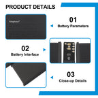 A2976 battery product details showing battery parameters, interface, and close-up details