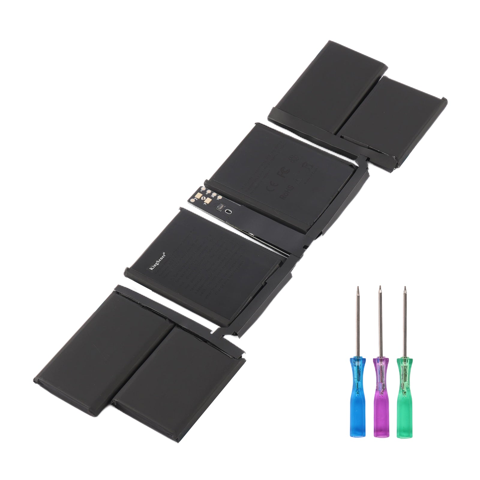 A2976 battery pack with three screwdrivers on white background