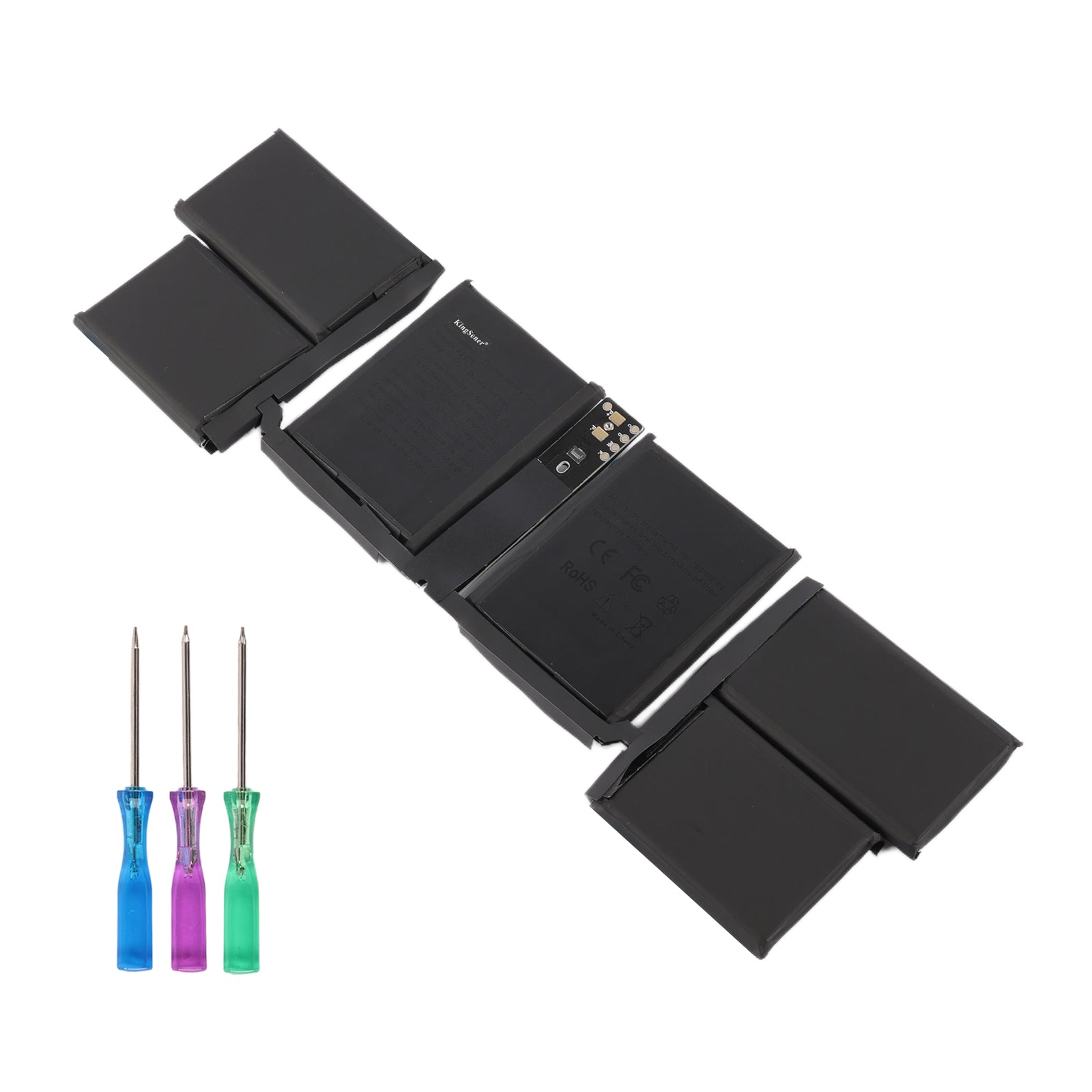 A2976 battery pack with three screwdrivers on white background
