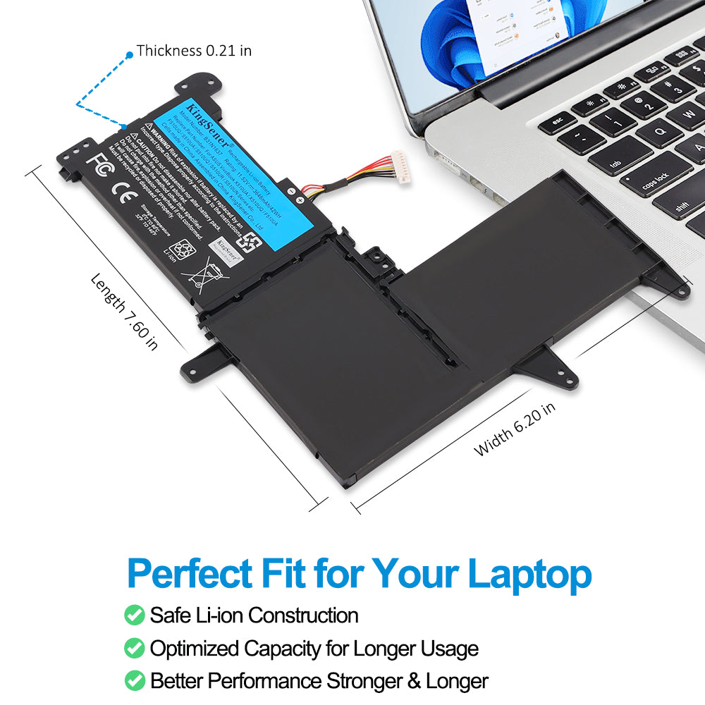 B31N1637 laptop battery for ASUS VivoBook S15 S510 series, 11.52V 42Wh, L-shaped black pack with multi-wire connector.