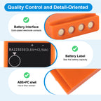 BA223030 battery quality features including gold-plated electrode contacts, capacity label display, and durable ABS plus PC heat resistant shell