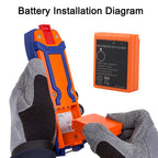 Battery installation diagram for inserting BA223030 replacement pack into pump truck crane remote control device step by step guide