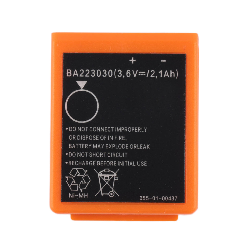 Two BA223030 Ni-MH rechargeable batteries side by side comparison, both showing 3.6V 2.1Ah specification labels and safety warnings