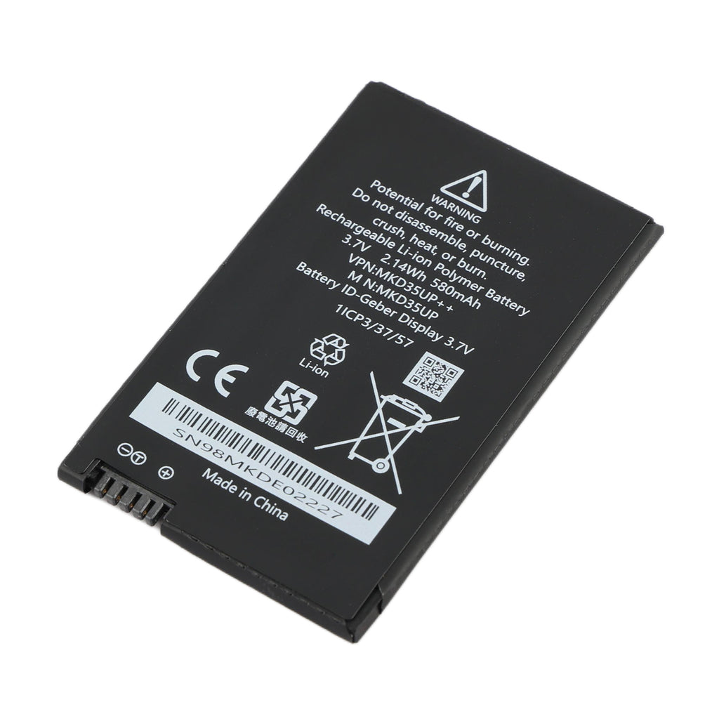 MKD35UP battery for BMW Display Key fob 5 7 Series X3 X5 i8, 3.7V 580mAh 2.14Wh Li-polymer, angled left view showing connector pins