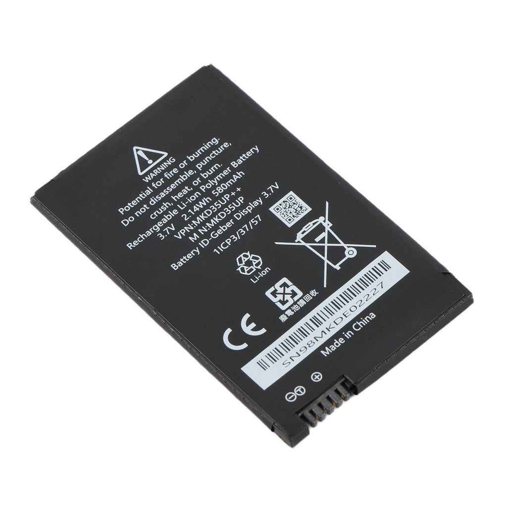 MKD35UP replacement battery 3.7V 580mAh for BMW Smart Display Key G30 G11 G01 G05, diagonal right view showing label and CE mark