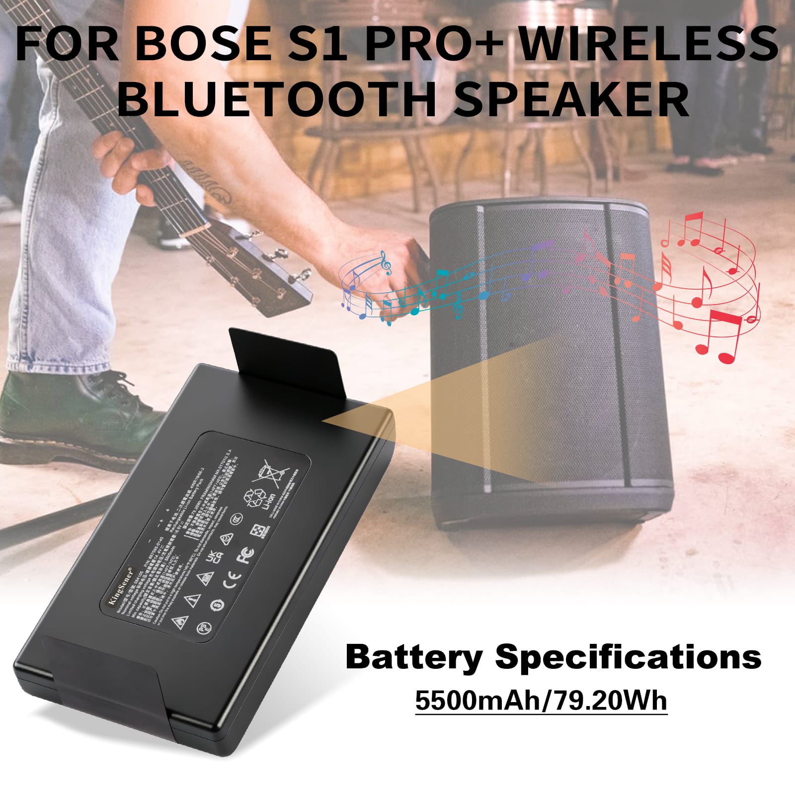 084105 Battery for Bose S1 Pro+ Wireless Bluetooth Speaker in Use - 5500mAh/79.20Wh 14.4V 8-Cell Replacement Battery with Specifications