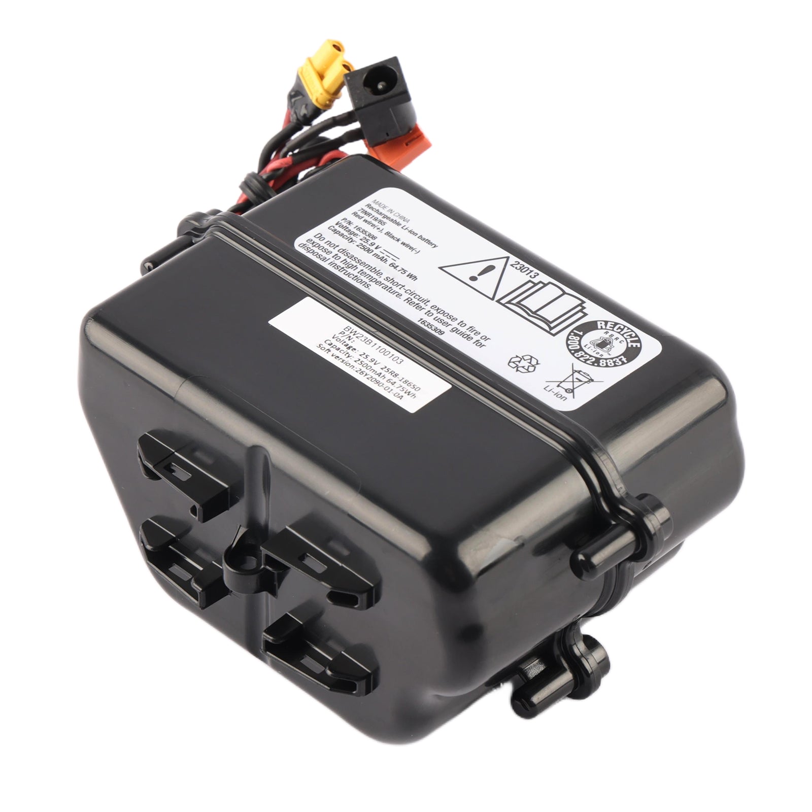 1635308 battery front view showing 25.9V 2500mAh 64.75Wh specifications on white background